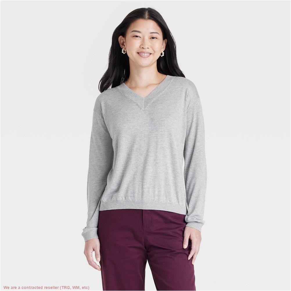 Women’s Fine Gauge V-Neck Pullover Sweater – A New Day Gray L *SEE DEAL!!!*
