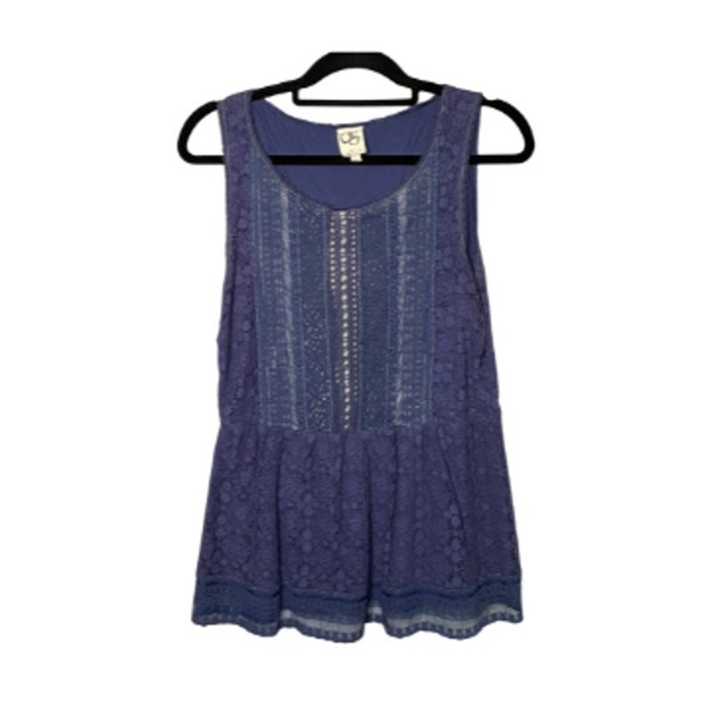 Anthropologie One September Navy Embroidered and Lace Peplum Blouse Large