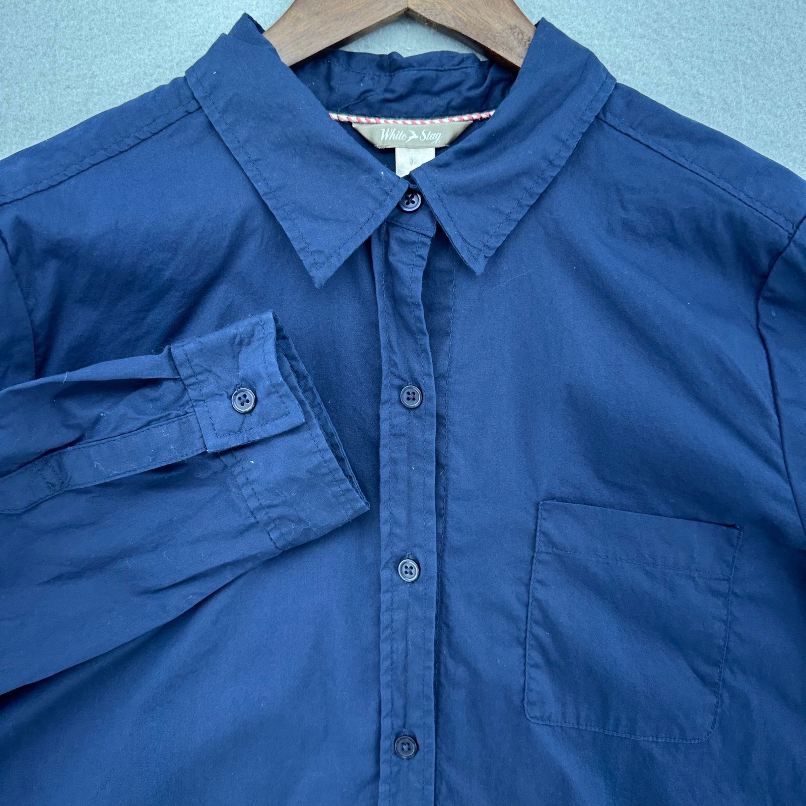 White Stag Womens XL Blue Button Down Shirt Collared Convertible Long Sleeved