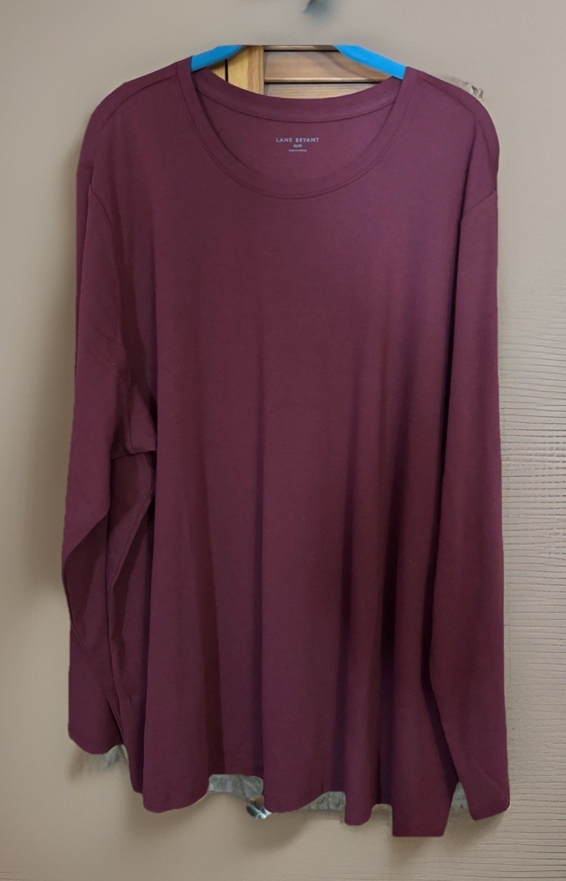 Lane Bryant Women 26-28 3x BURGUNDY Relaxed Long Sleeve Pullover Shirt Top NWT