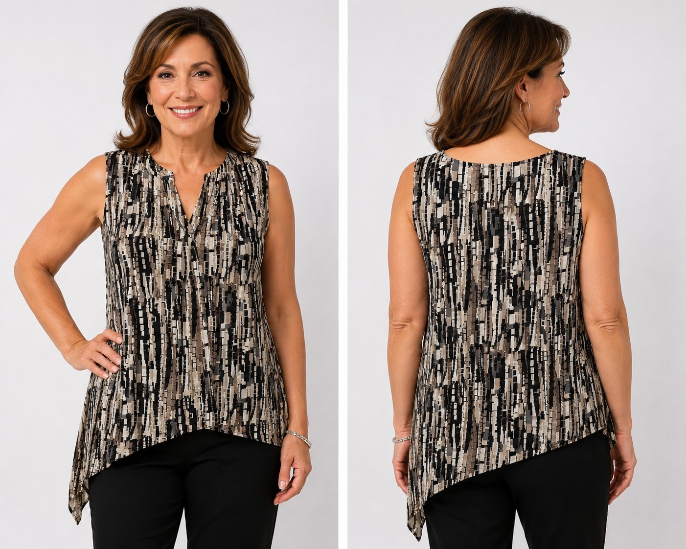 Apt 9 Women’s XL Abstract Sleeveless Draped Neck Asymmetrical Hem Stretch Top