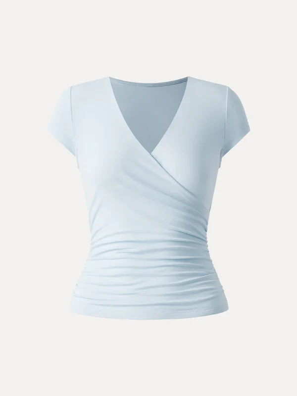OGL Women’s Surplice Cap Sleeve Side Ruched Fitted Tee – No Import Fees