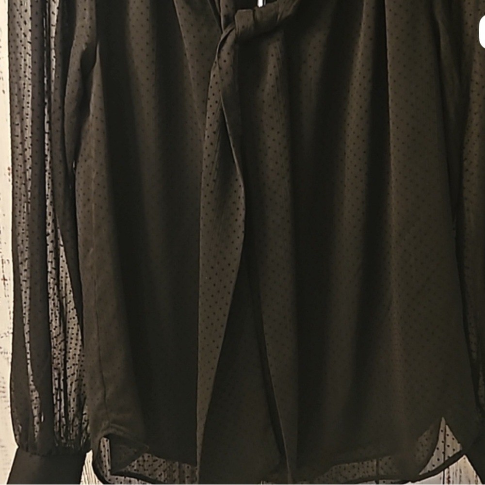 H&M Sheer Black Polka Dot Blouse with Bow Tie