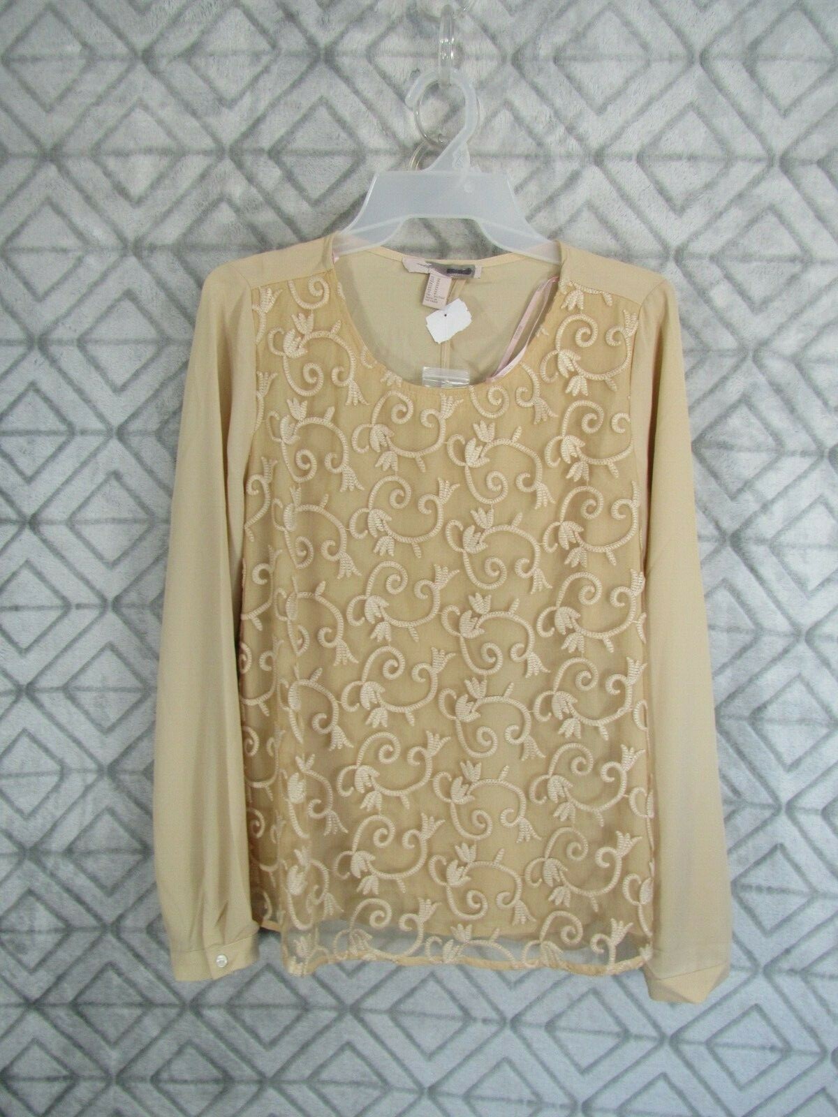 New Forever 21 Top Size M Brown Pull Over Long Sleeve Open Slit Back Sheer Lined