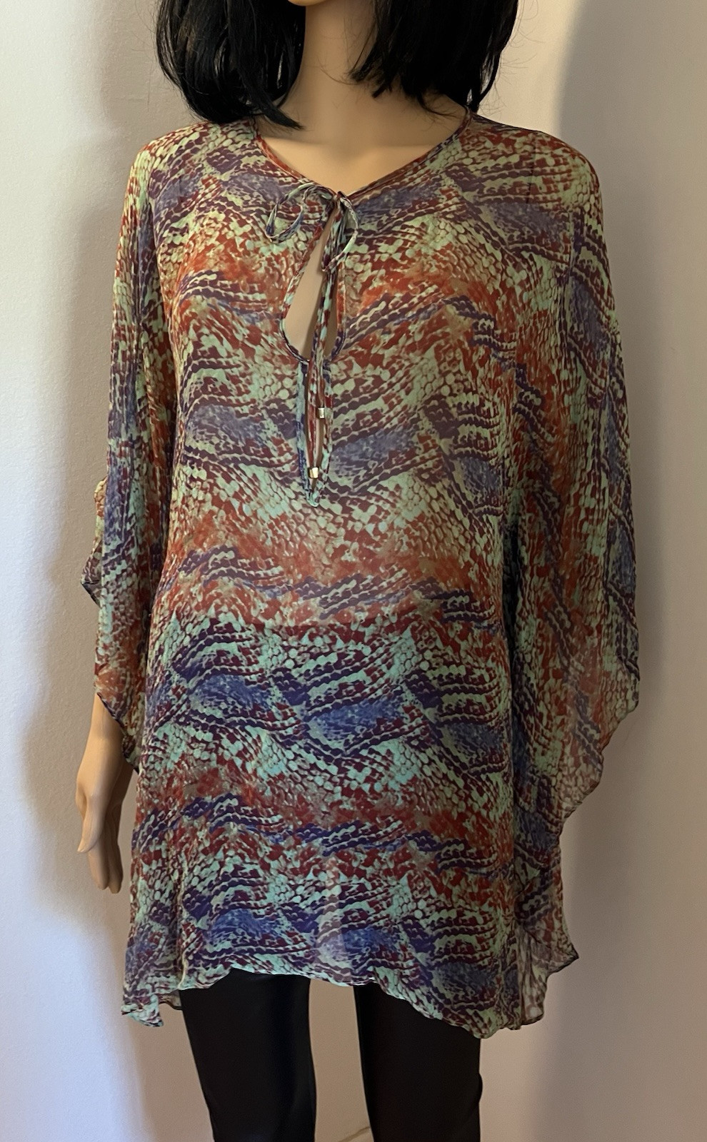 VIX By Paula Hermanny Colorful Snake Print Silk Organza Tunic Sz Medium