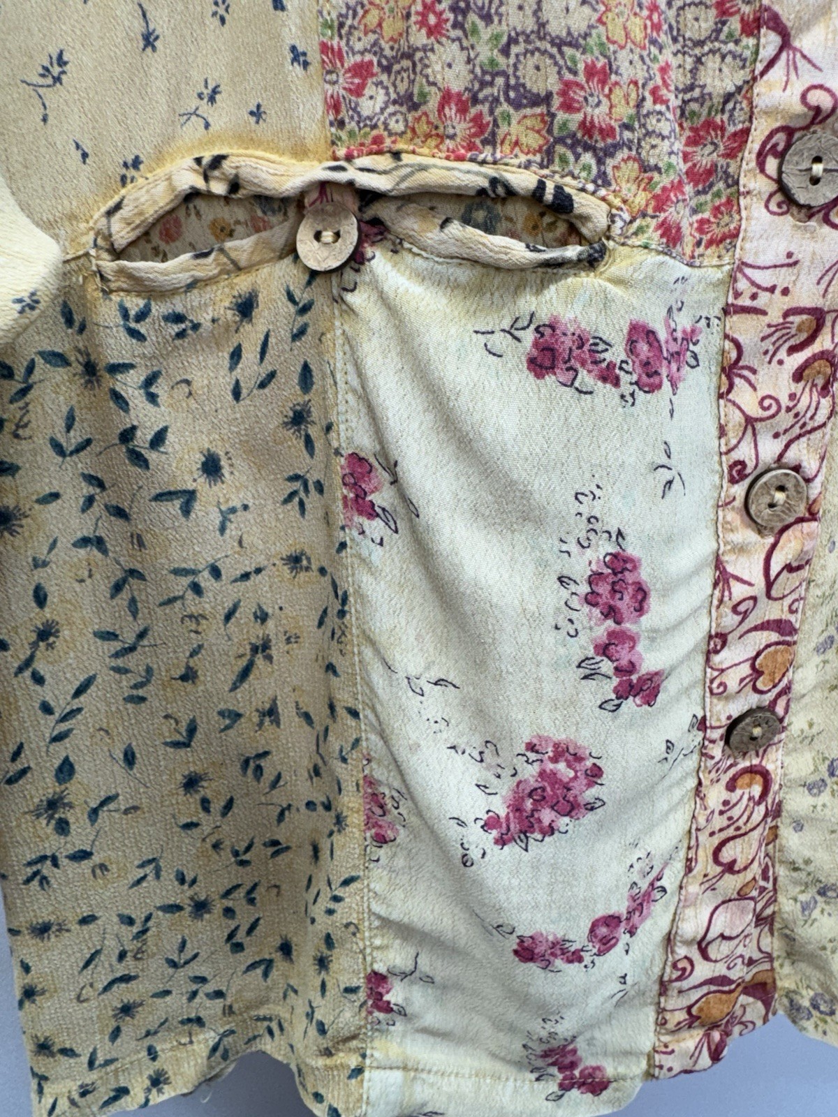 Sacred Threads Patchwork Tunic Top Pockets Festival Shabby Chic Cottage M/L