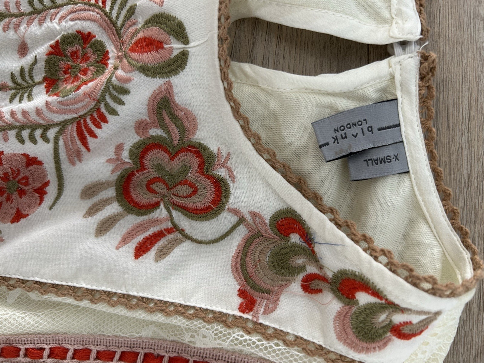 Anthropology Blank London Ivory Lace Floral Embroidered Blouse Long Sleeve