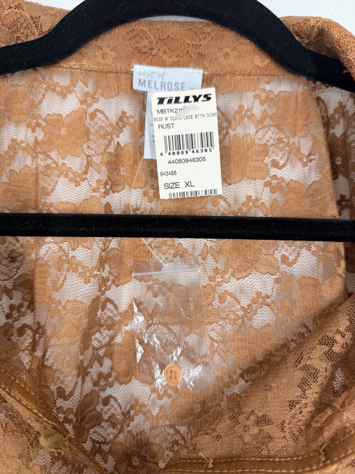West of Melrose Floral Lace Collared Long Sleeve Button-Up Top Rust XL