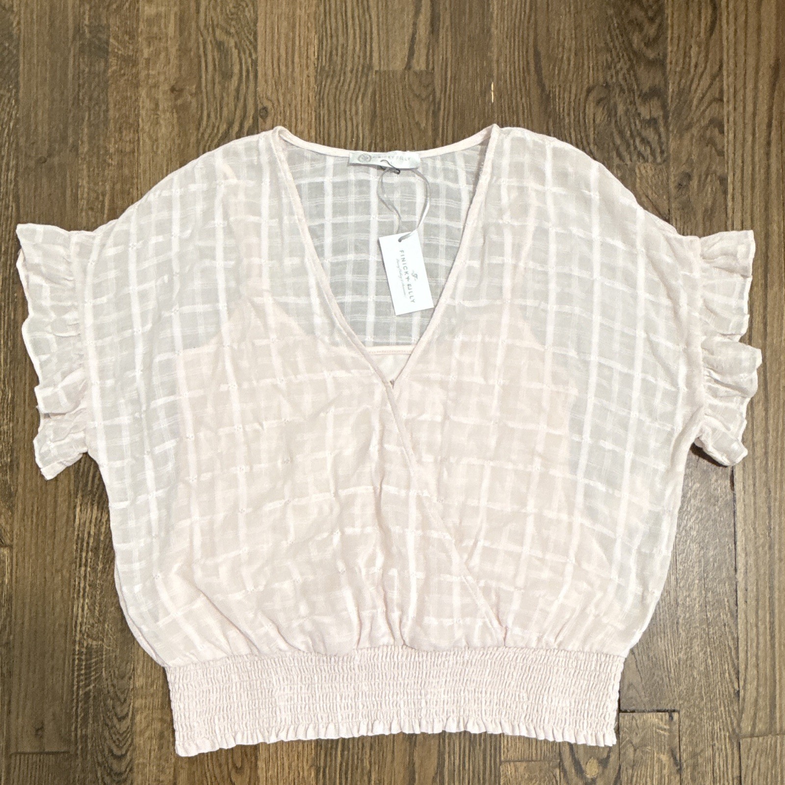 NWT The Finicky Filly Blush Textured Smocked Top L Romantic Coastal Chic $128