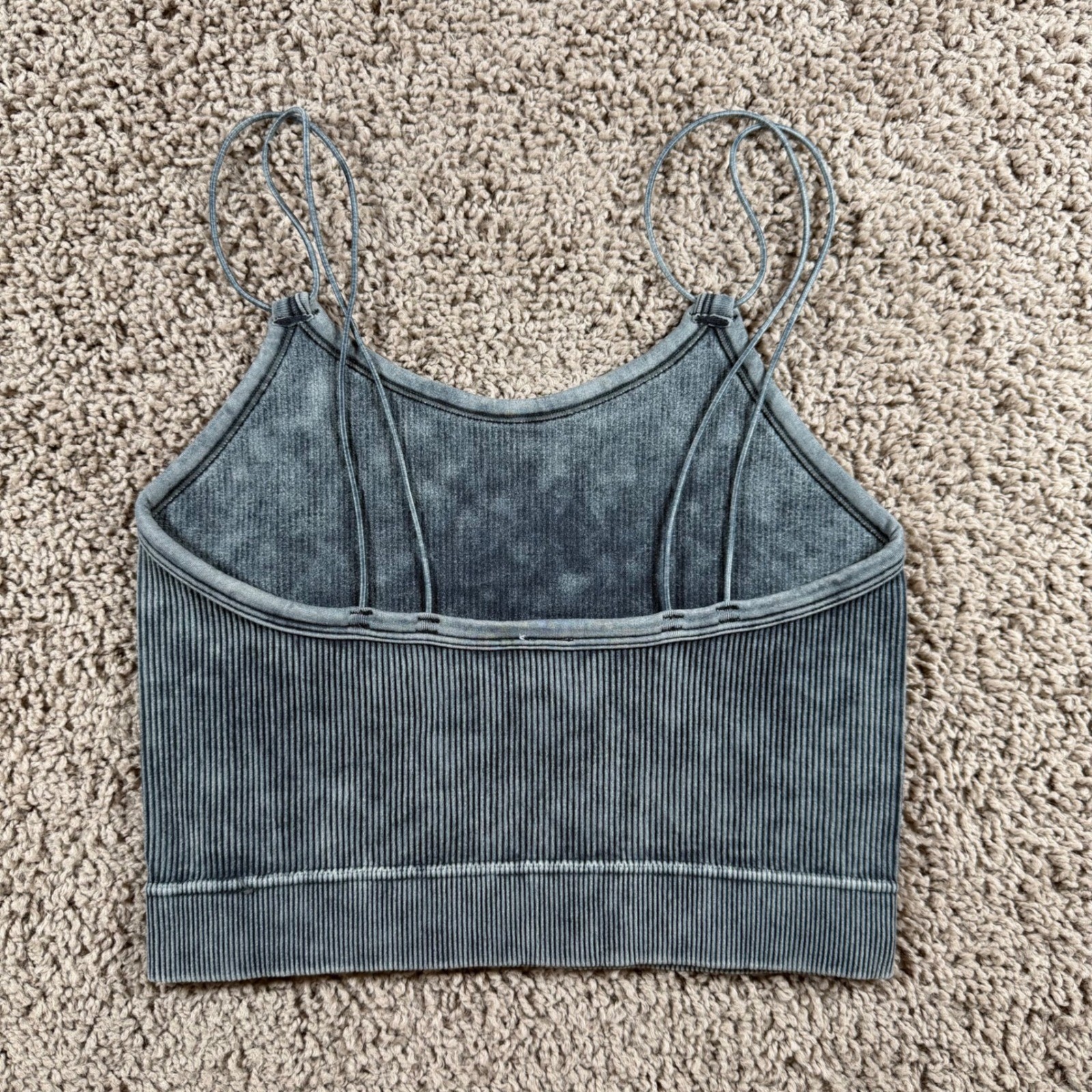 Zenana NEW Ribbed Mineral Wash Seamless Cropped Cami Tank Top black Brami bra