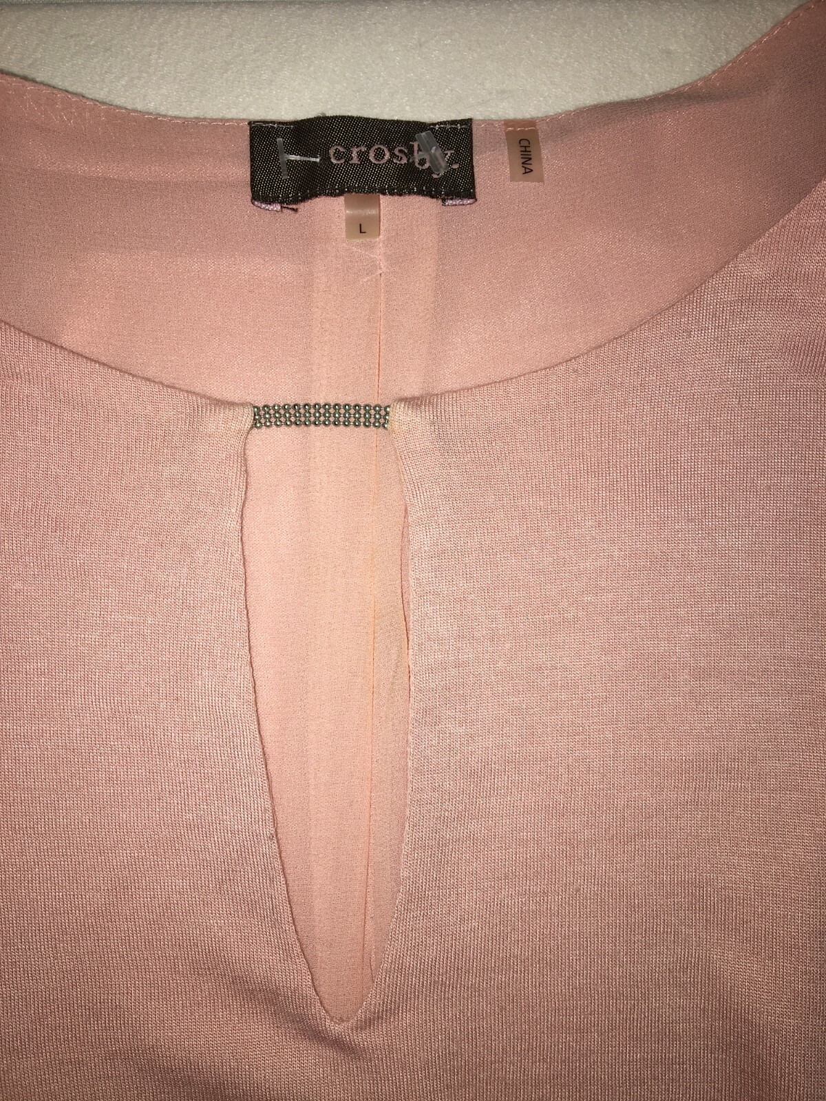 Crosby Pink Rayon Polyester Blend LS Blouse w/ Keyhole Neckline Large EC!