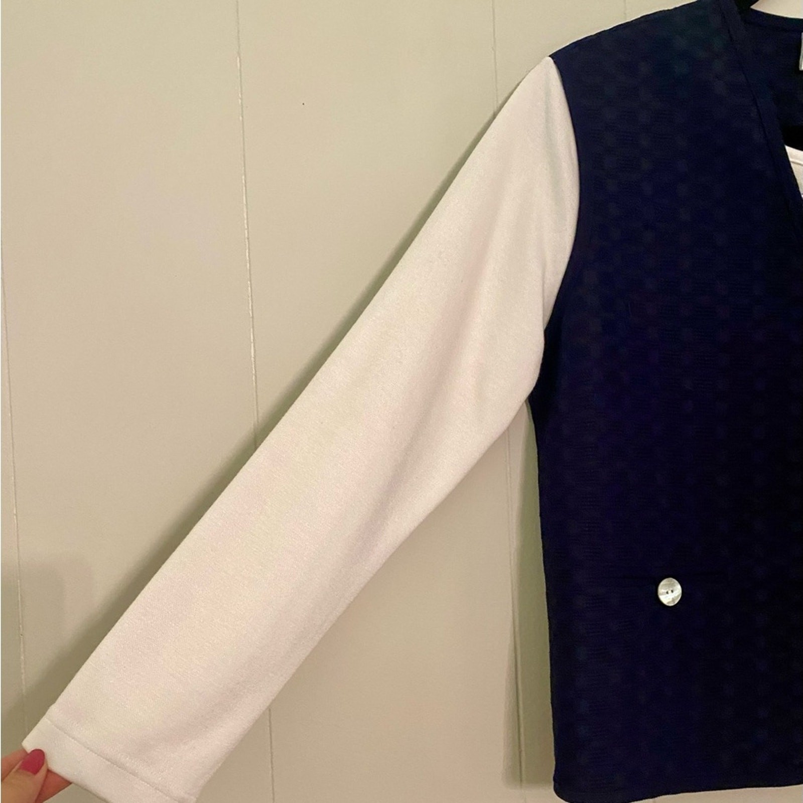NWT Coastal Grandma Quilted Blue Vest Attached Embroidered Top MOP Buttons Med