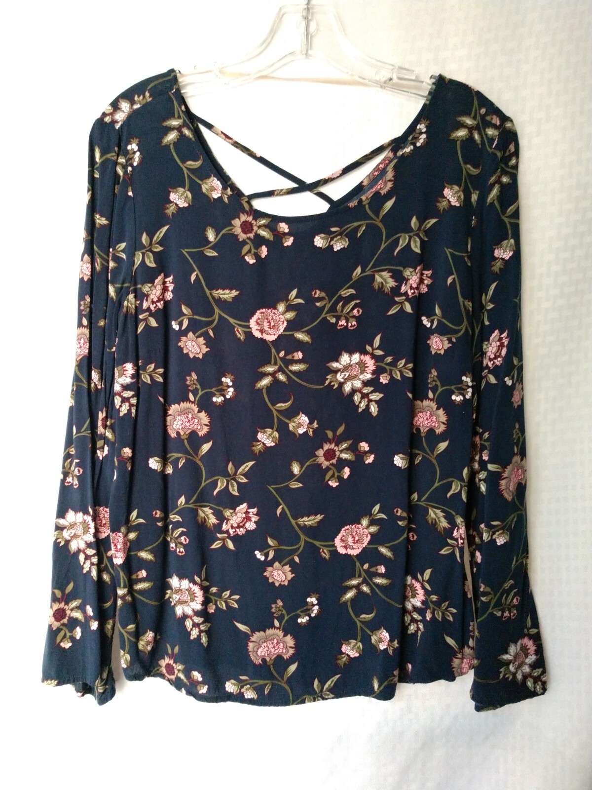 Floral Blouse Shirt Top Blouse Blue Pink by Faded Glory Medium 8 10 Chest 38″