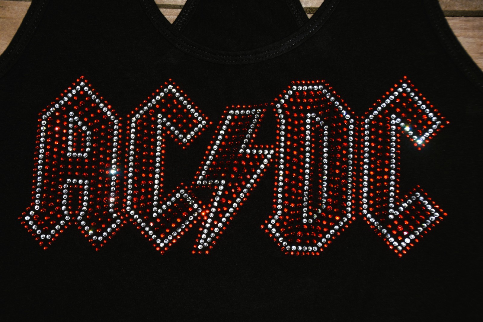 AC/DC rhinestone bling black racer back tank top XS, S, M, L, XL, 2XL