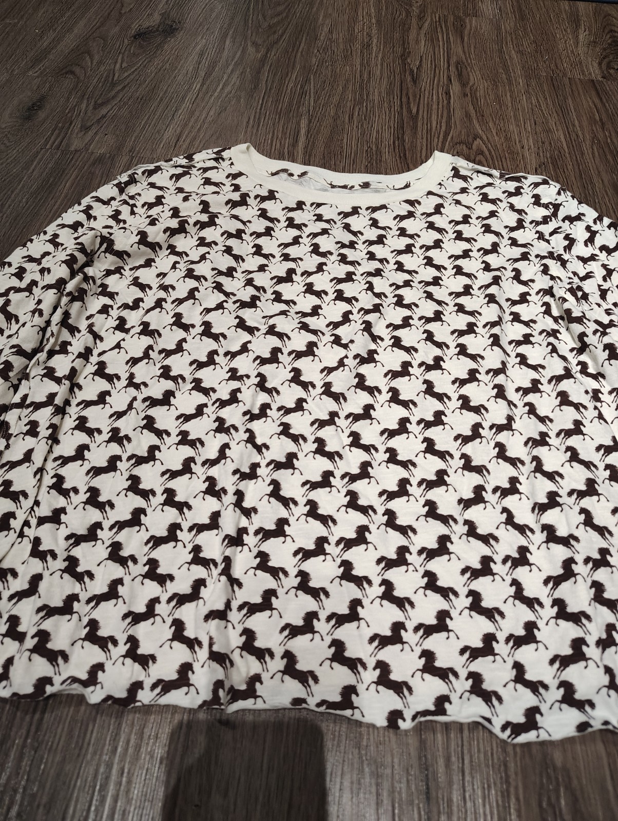 Anthropologie Maeve Long-Sleeve Printed Top Horse Brown Women L Large Tee