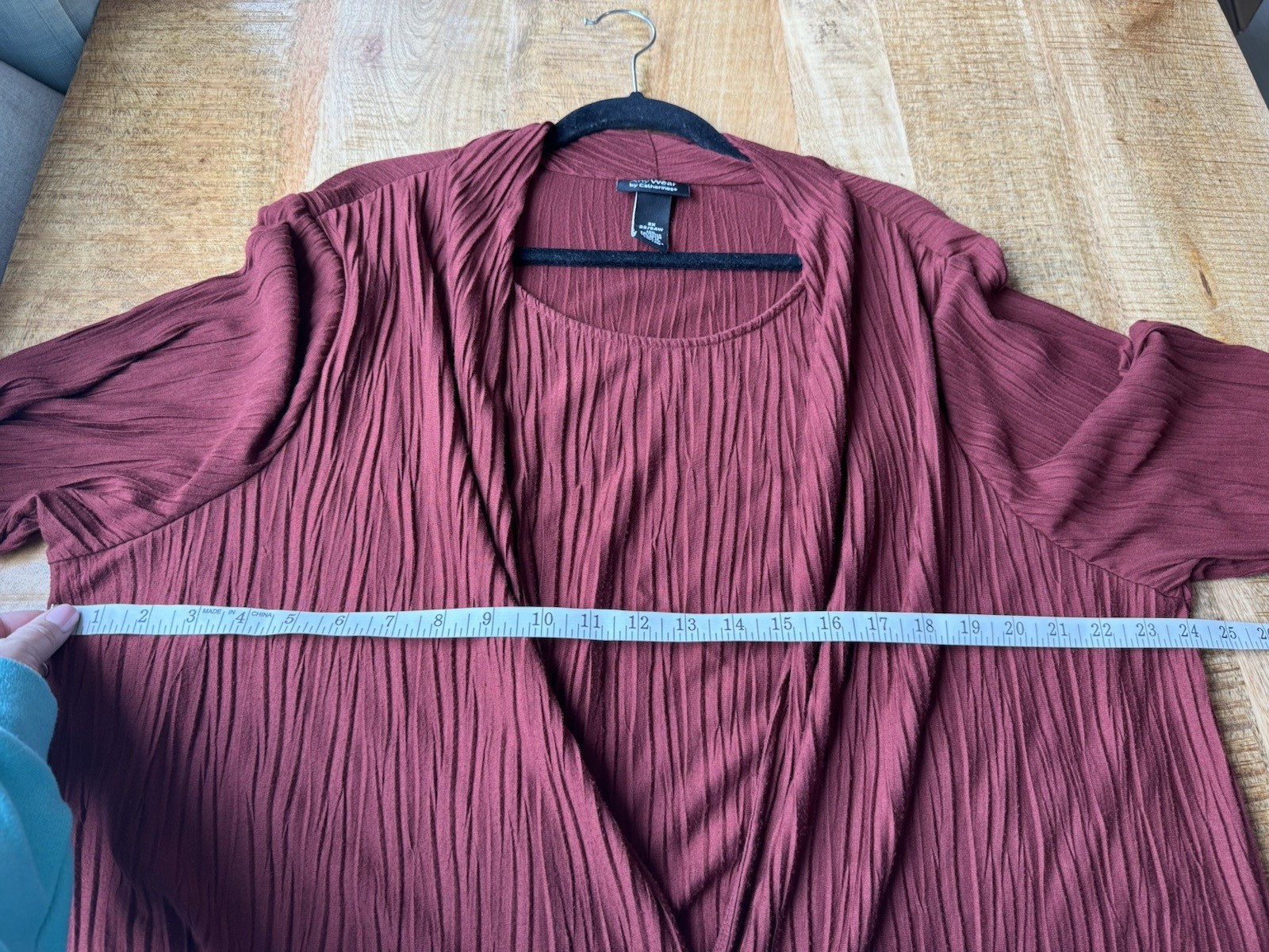 Any Wear by Catherines Red Blouse Attached Cardigan Crinkle Textured 2X