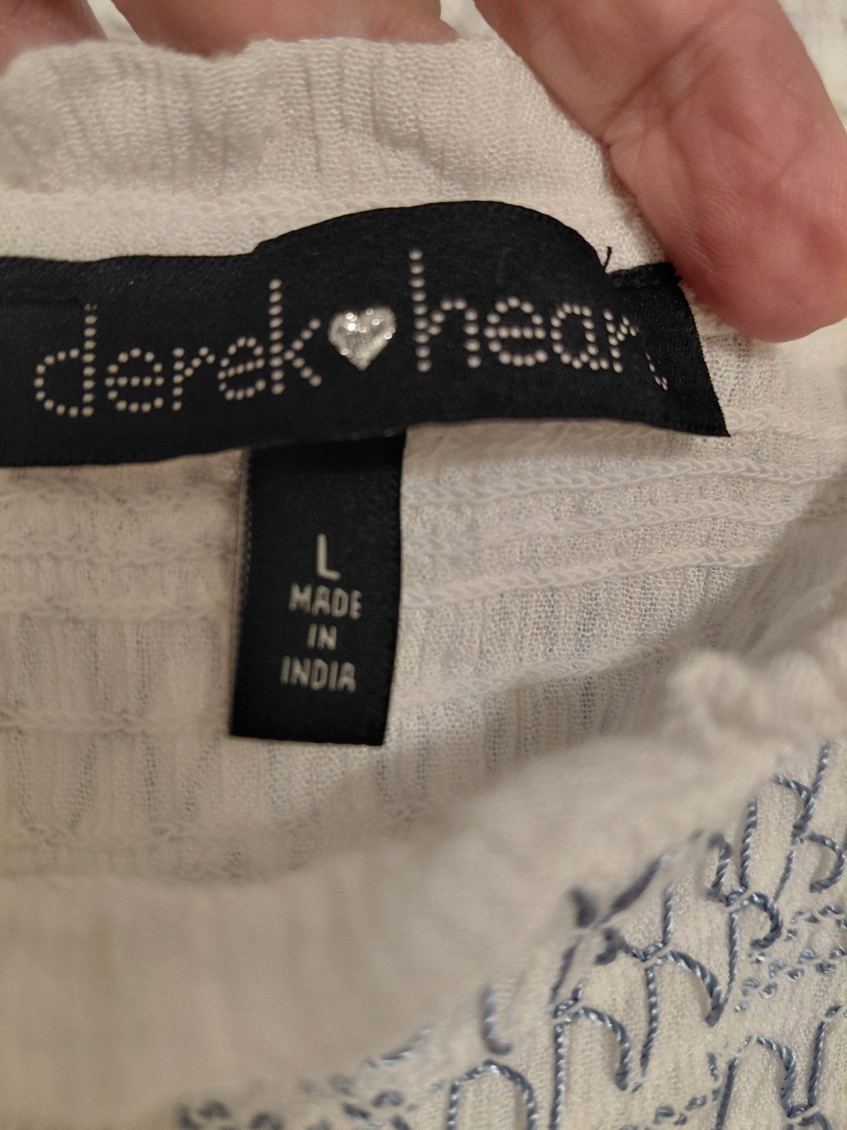 White with light blue detail crop Top- L- Derek heart