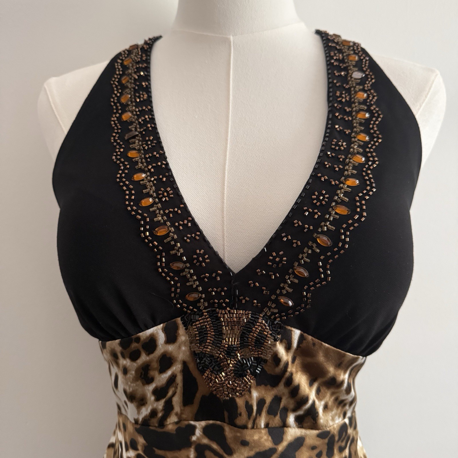 Vintage Y2K Cache Silk Hater Top Beaded Sz XS Animal Prints Boho Coquette Fairy