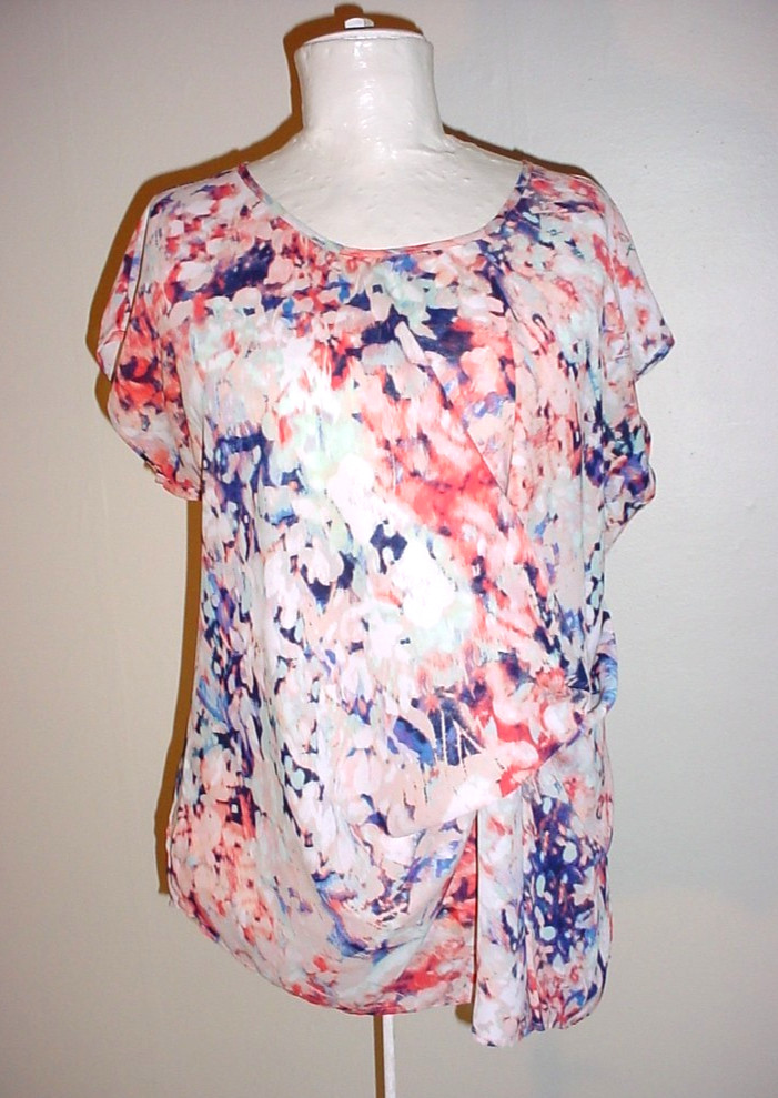 a.n.a. Blouse Top Size Large Cap Length Sleeves Chiffon Twist Detail JN81526