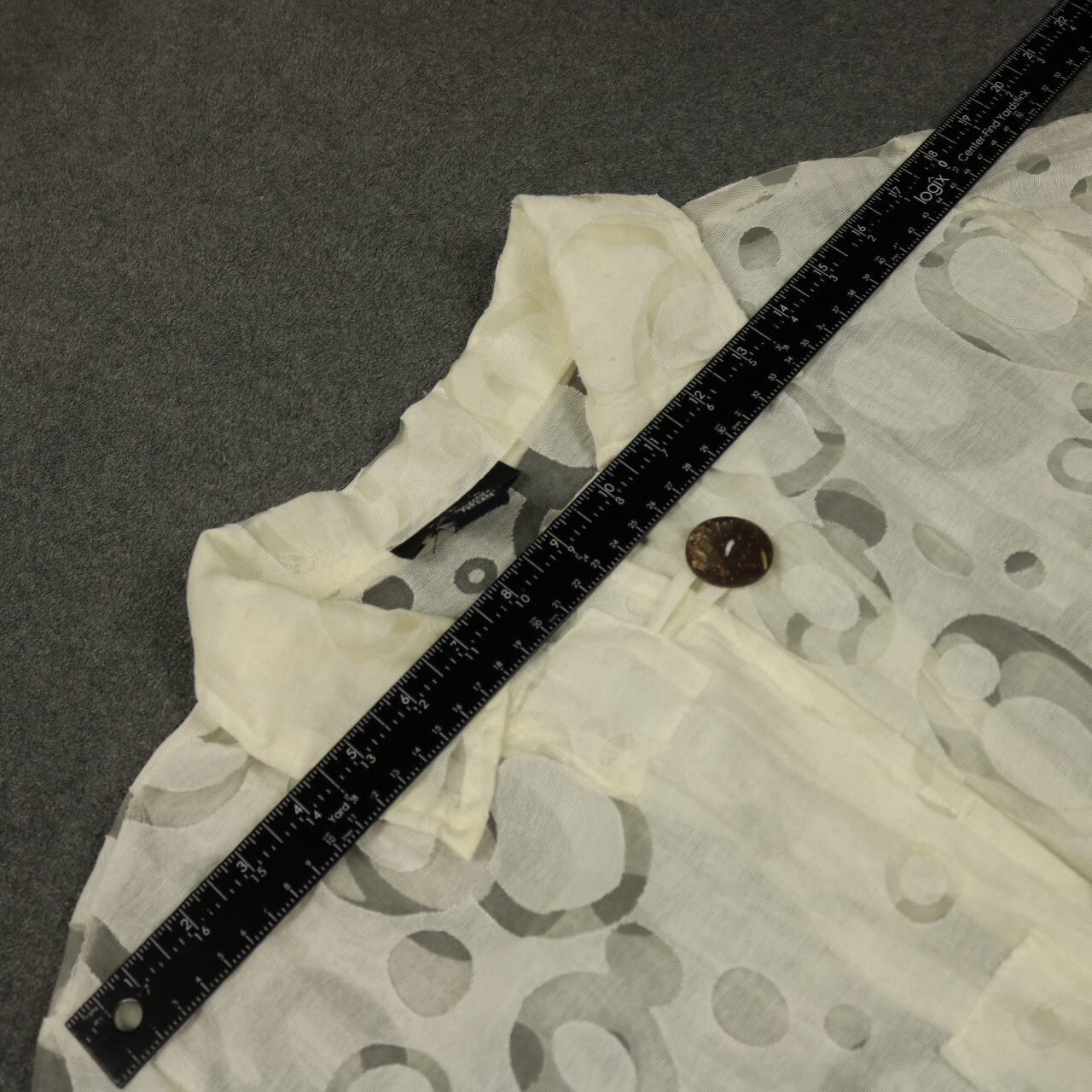 Vintage Kaktus Burnout Button Up Coconut Shell Buttons 3/4 Sleeve Top Ivory L