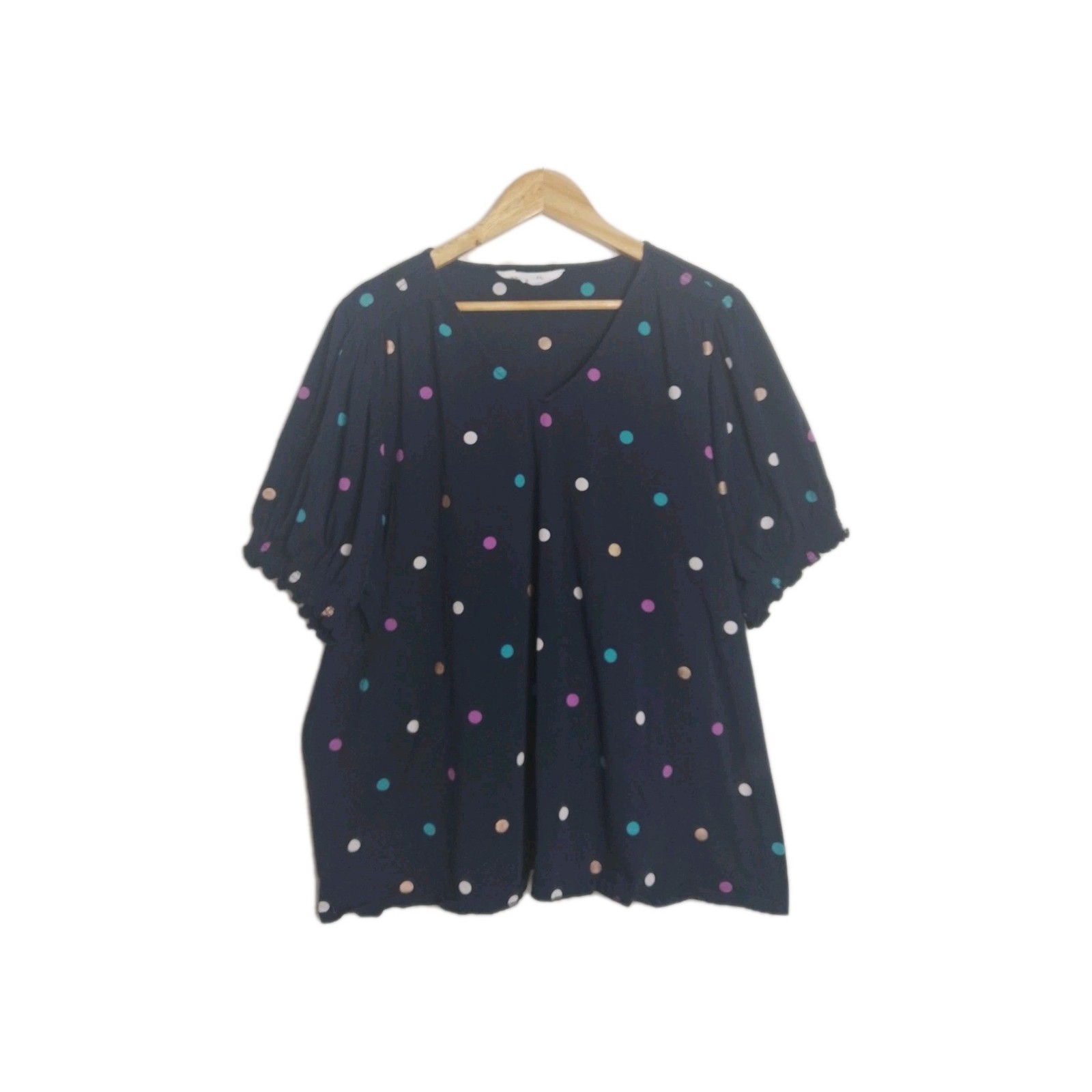 Virtuelle Womens Stretch Organic Cotton Blue Polka Dot Top Size XL EUC