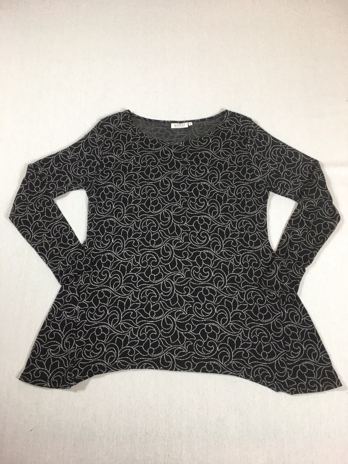 MASAI Top S Black Relaxed Lagenlook Arty Long Sleeved A-Line Stretch 38 in Chest