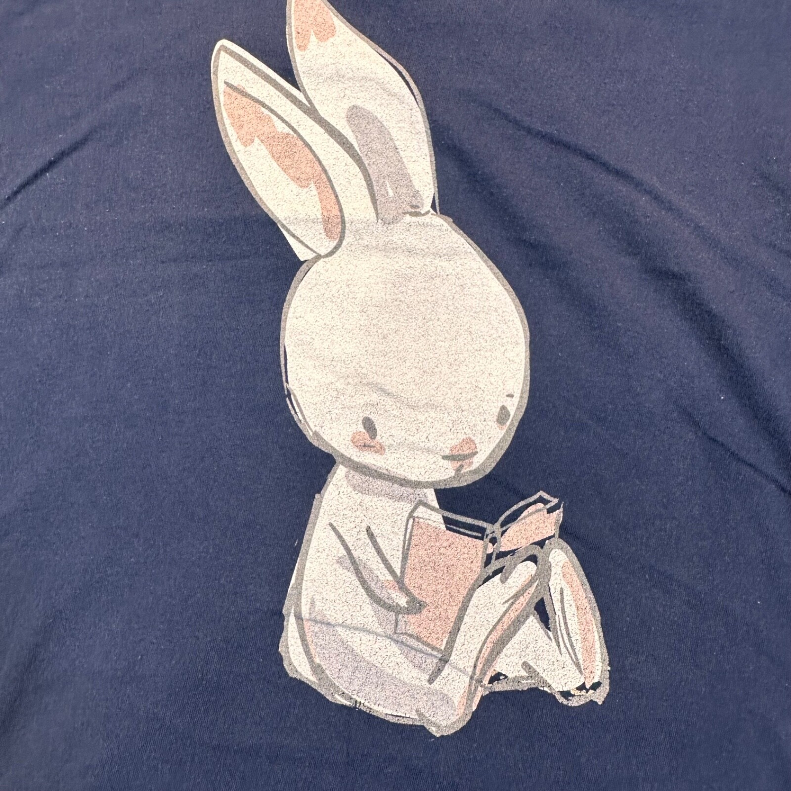 Reading Bunny Nerdy Womens Medium Blue Tee Anvil Lightweight Cotton
