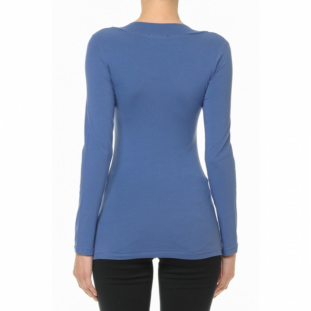 Ambiance Basic Jersey Cotton Wide Deep V-Neck Long Sleeve Casual Tee Shirt S-3X