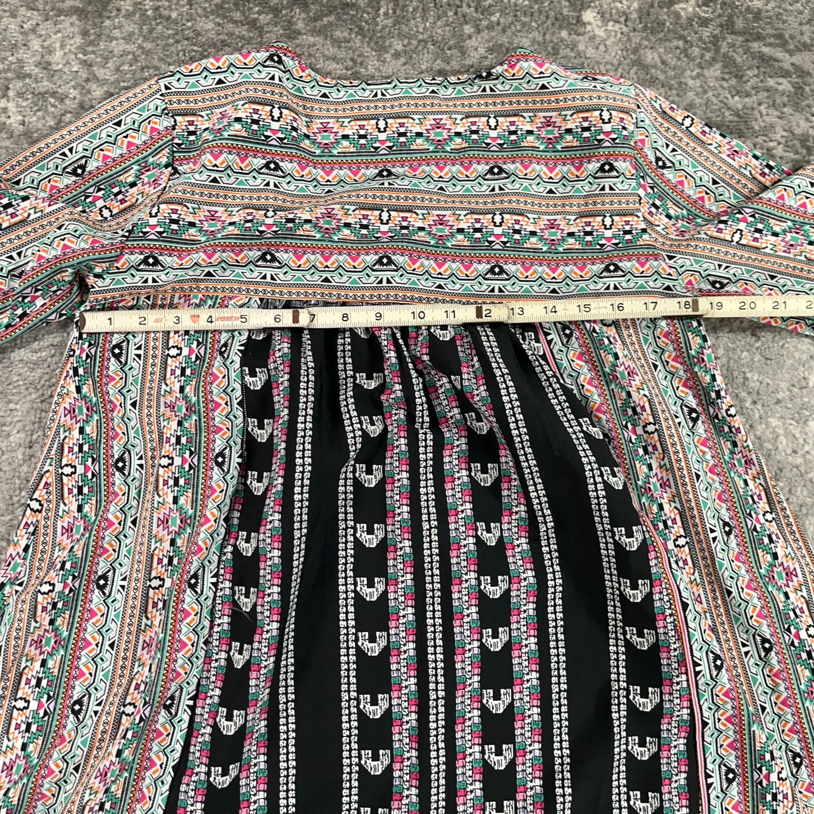 World Market Tunic Blouse Womens Small S Black Pastel Aztec Print Peasant Boho