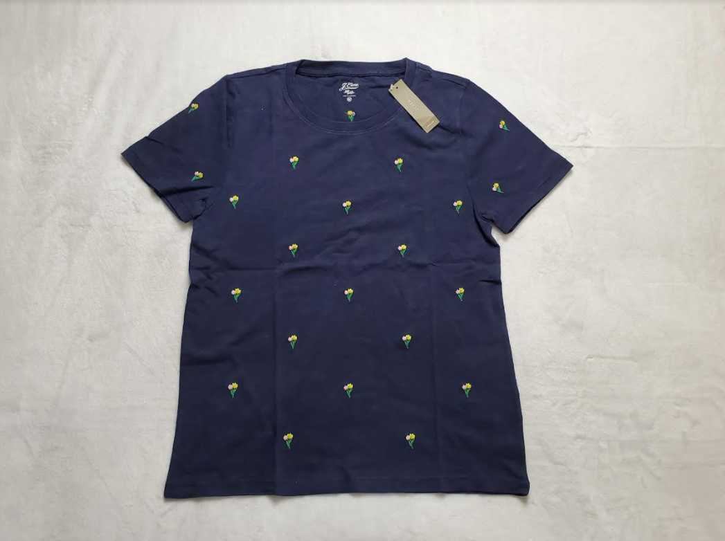 NEW WOMEN’S XS S M J CREW SLUB COTTON CREWNECK T-SHIRT WITH EMBROIDERED TULIPS