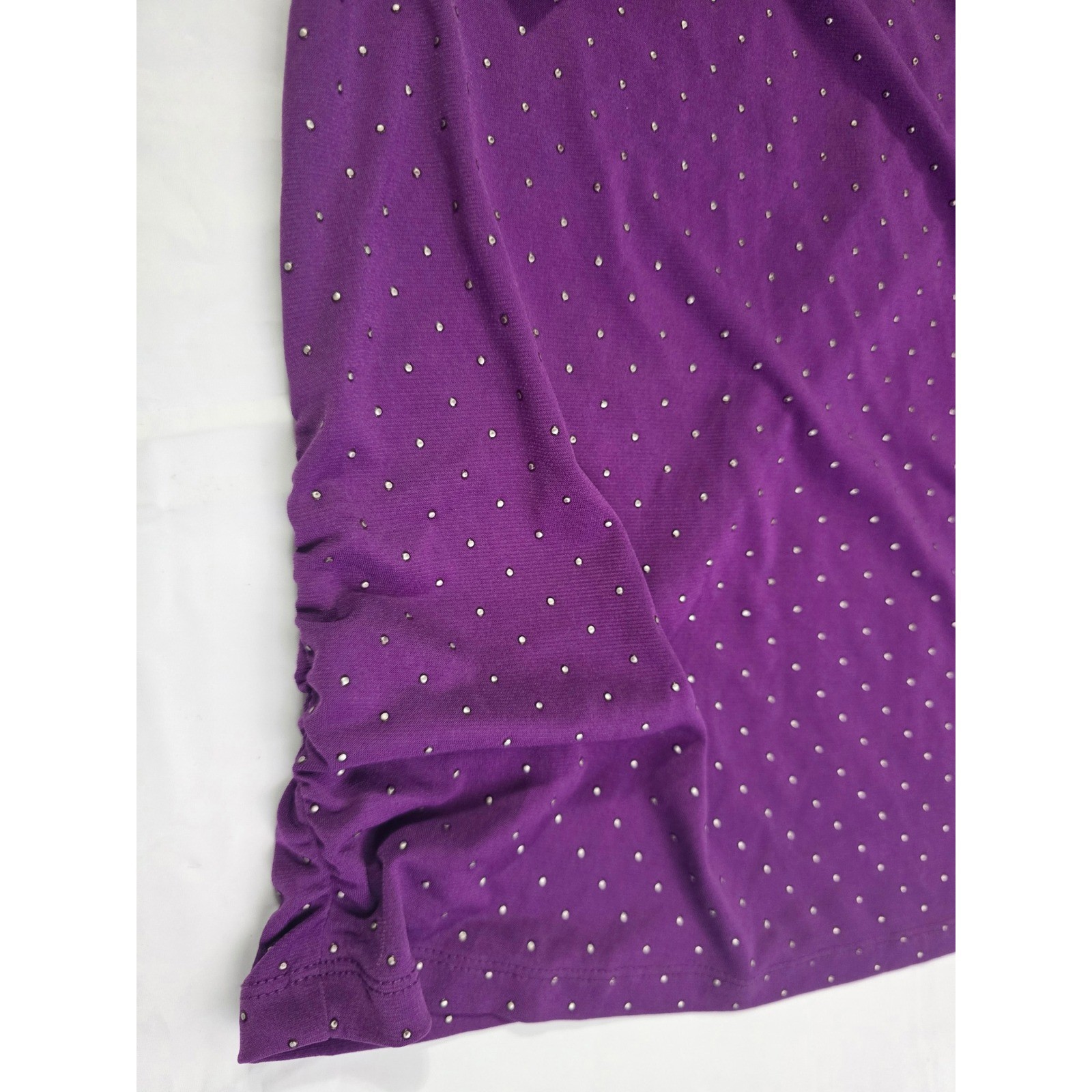 Laura Ashley Purple Cowl Neck Studded 3/4 Sleeve Ruched Top Plum Womens XL