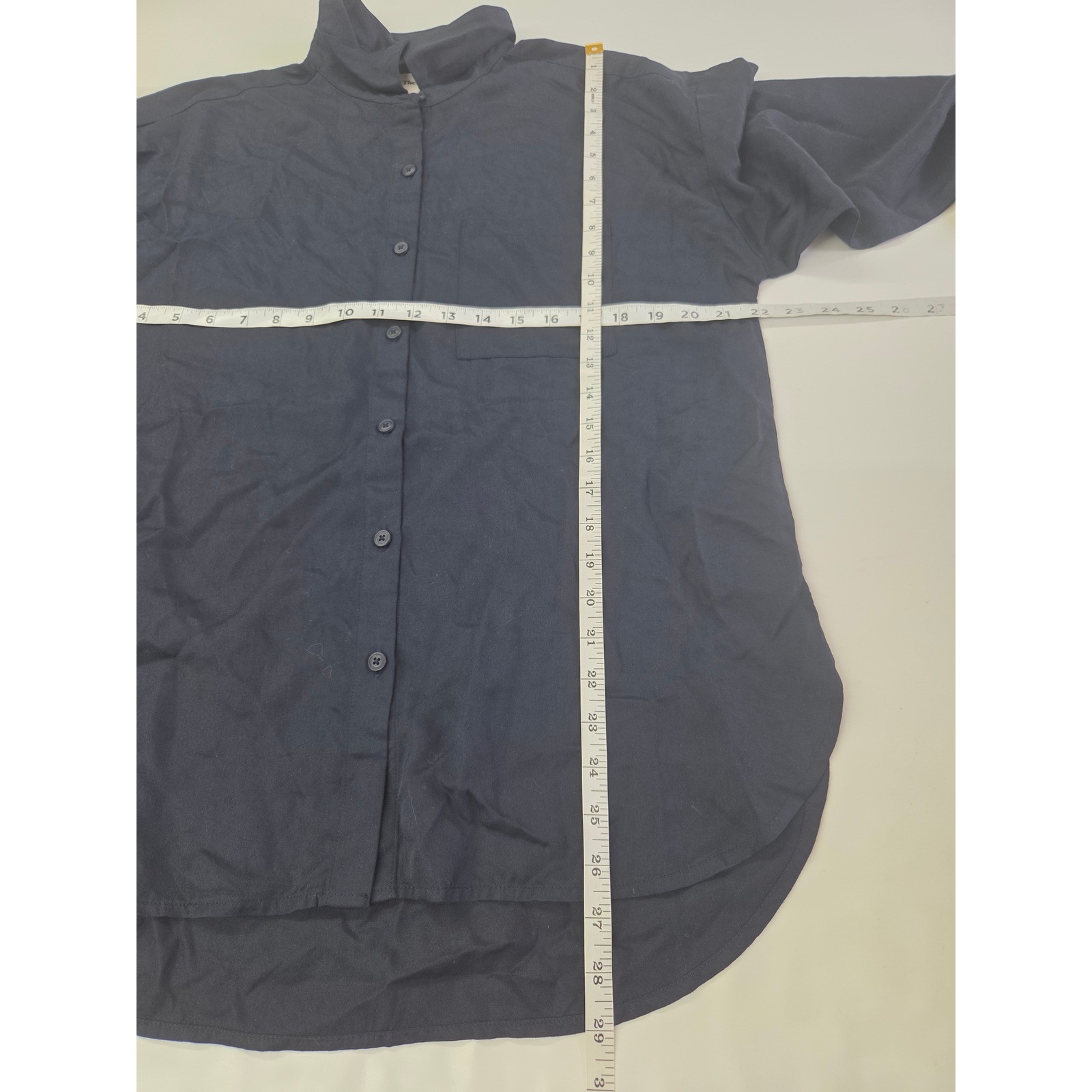 The Drop Button Up Shirt Womens Small Navy Blue Tencel Oversized Long Sleeve
