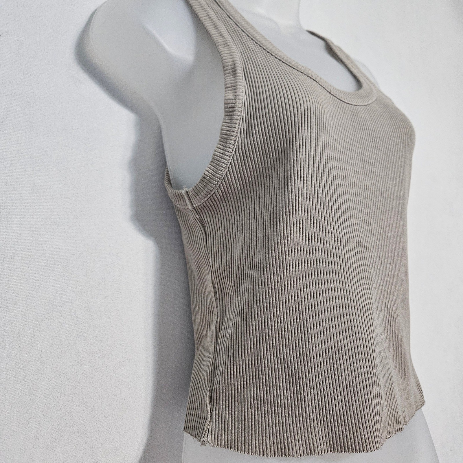 AGOLDE Poppy Tank Top Womens M Taupe Ribbed Organic Cotton Stretch Hippie Earthy