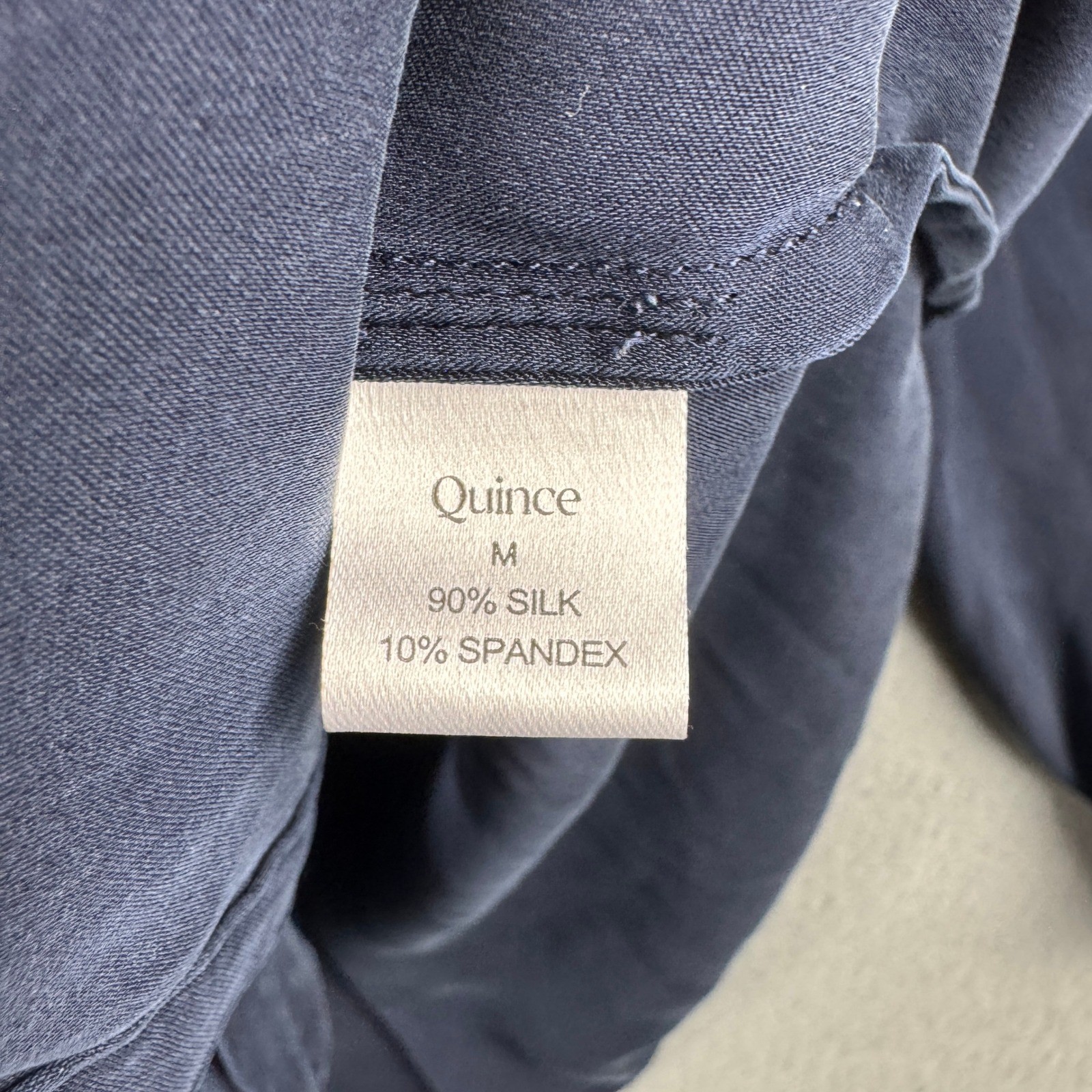 Quince Washable Stretch Silk Notch Collar Blouse Navy Blue Size M Long Sleeve