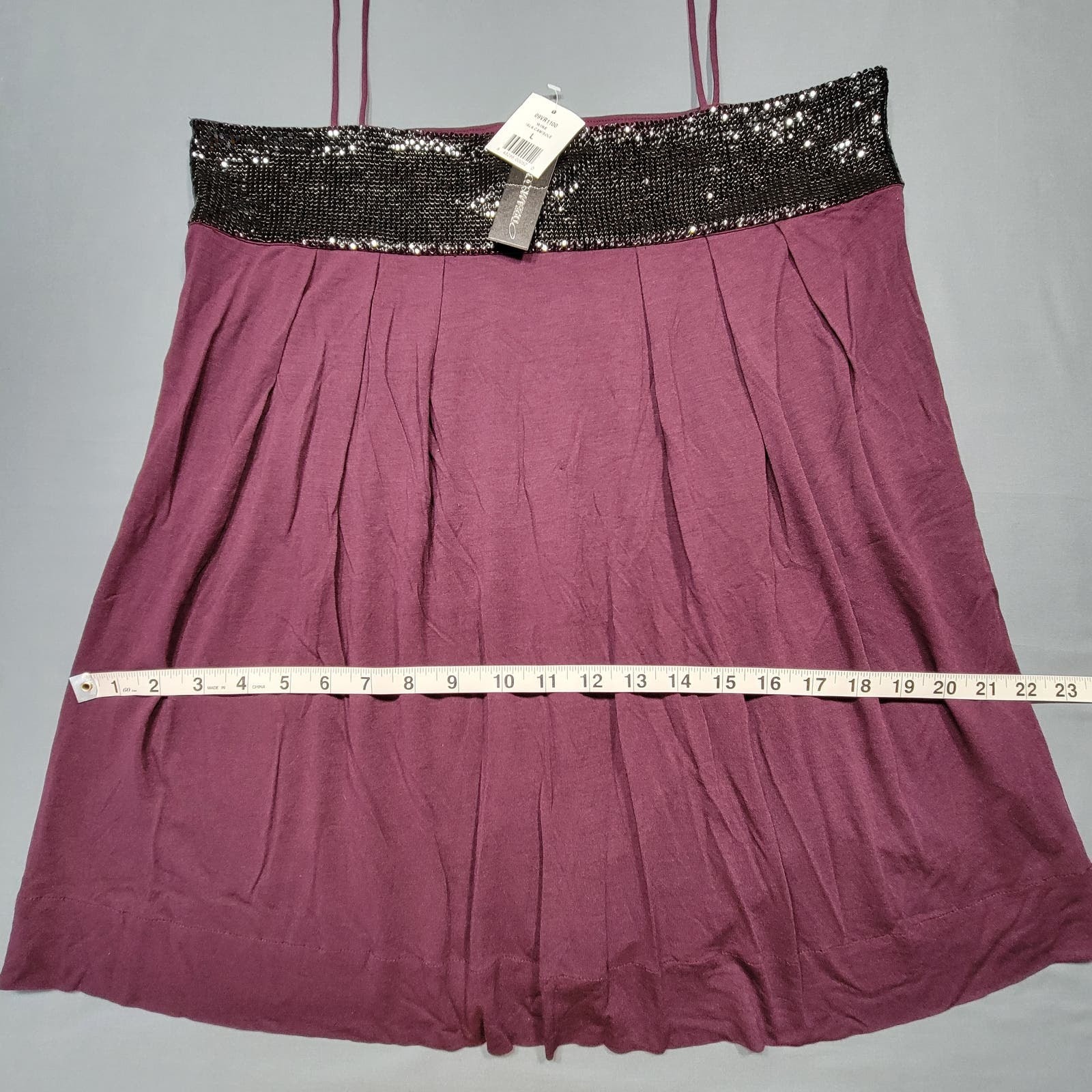 Dream Society Women Tank Size L Purple Merlot Preppy Cami Beaded Spaghetti Strap