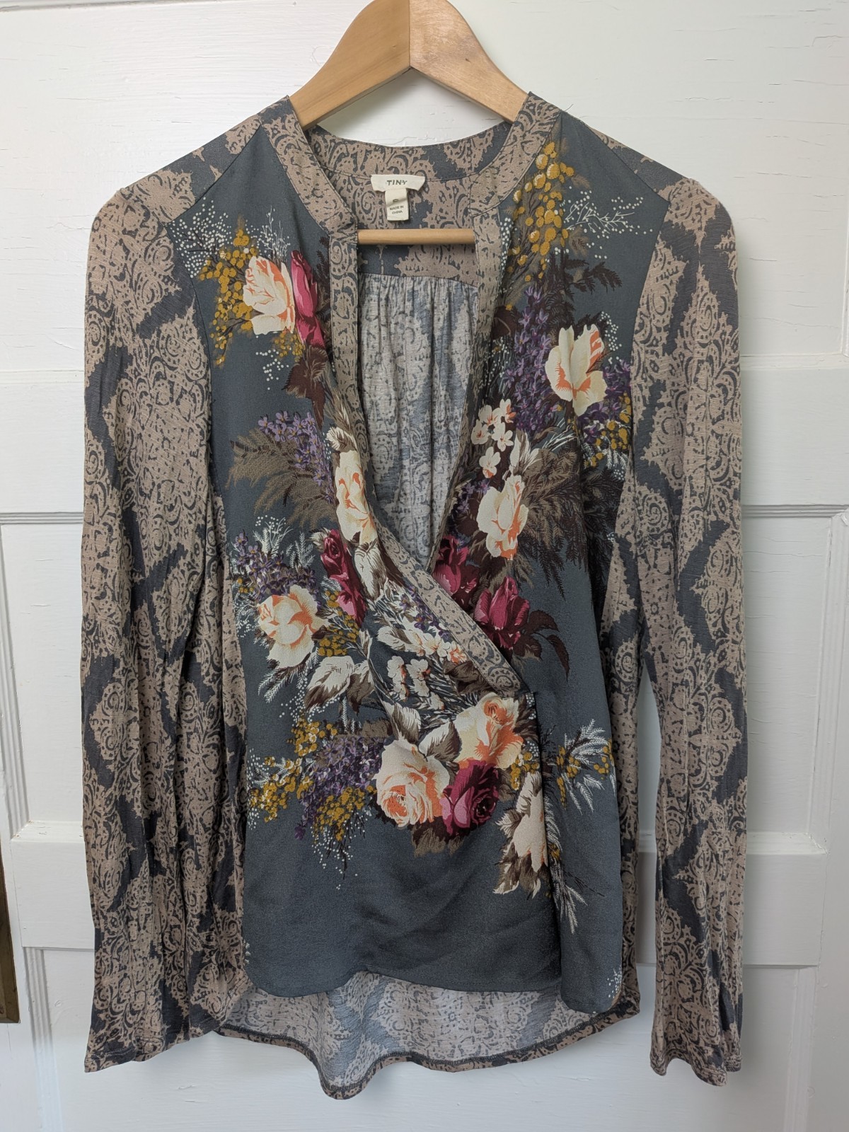 TINY by Anthropologie Split V-Neck with draped faux wrap front Size Small