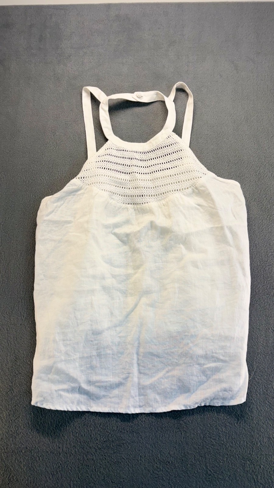 Rachel Zoe 100% Linen Crochet Neck Tank Top Size L White Womens NWT