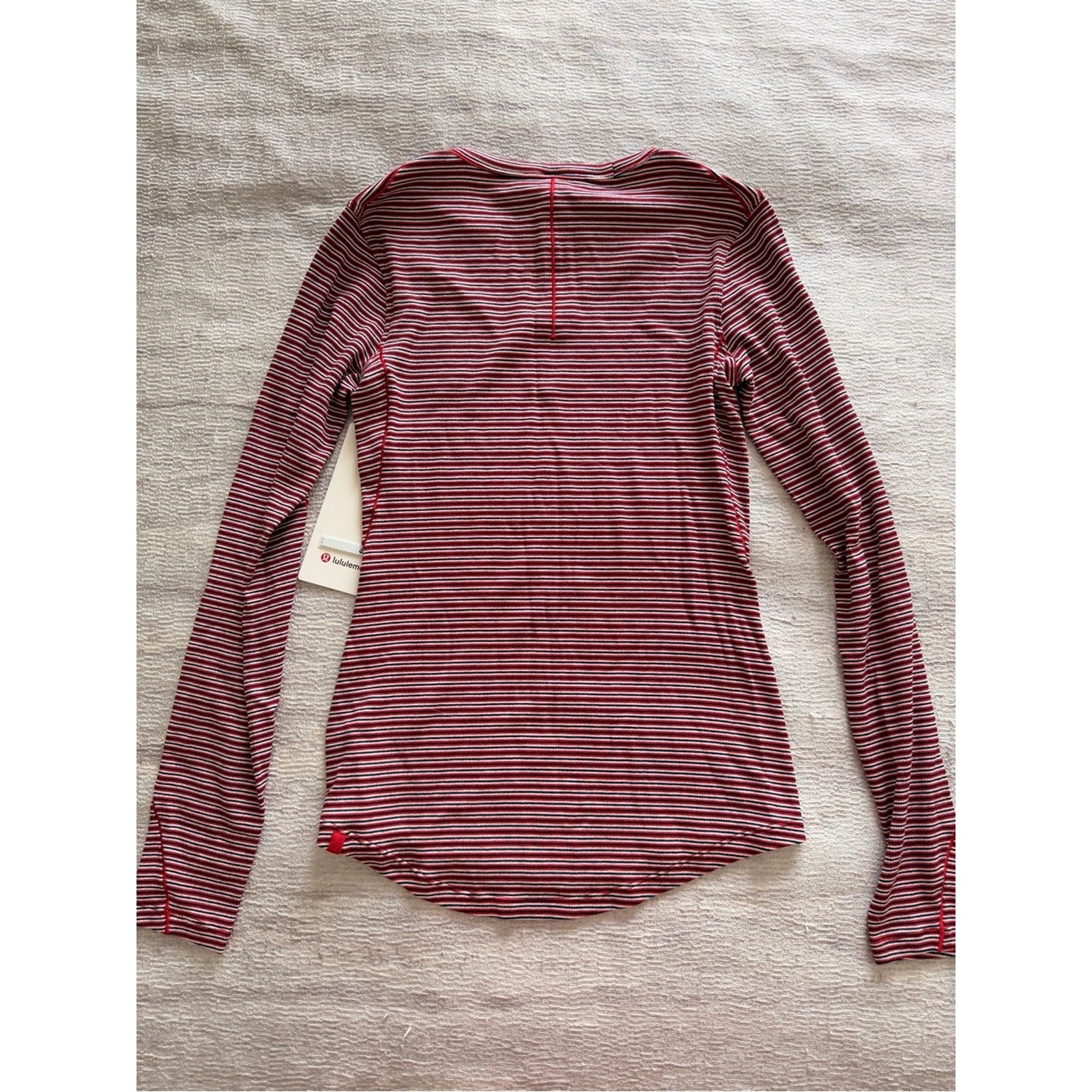 NWT Lululemon Women’s Hold Tight Long-Sleeve Striped Crew – Red & White Size 4