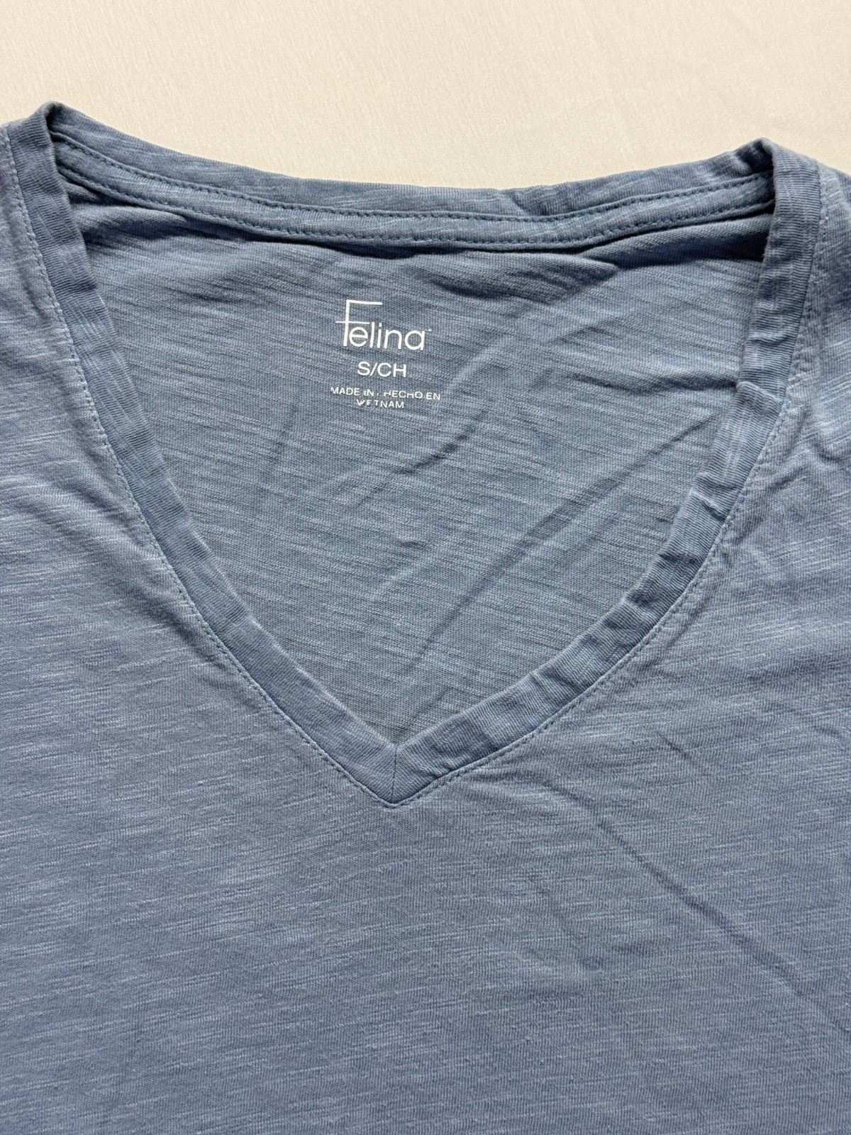 Felina T Shirt Womens Small Blue Cotton Slub Knit V Neck Outdoor Casual Wear Top