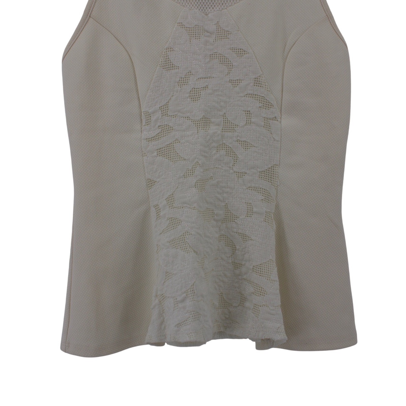 Joompy Tank Top Womens Large Cream Floral Lace Mesh Keyhole Peplum EW08238