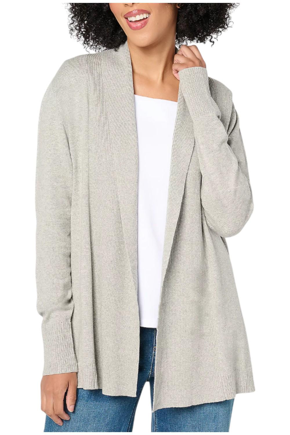 Denim & Co. Women’s Cashmere Blend Shawl Collar Cardigan Gray