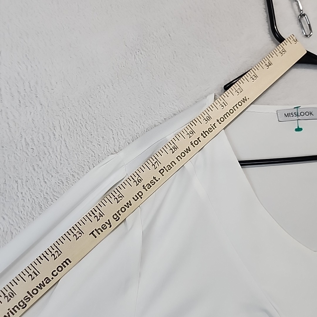 MissLook Blouse Womens XXL White V-Neck Bishop Sleeve Semi-Sheer Tunic Flowy Fit