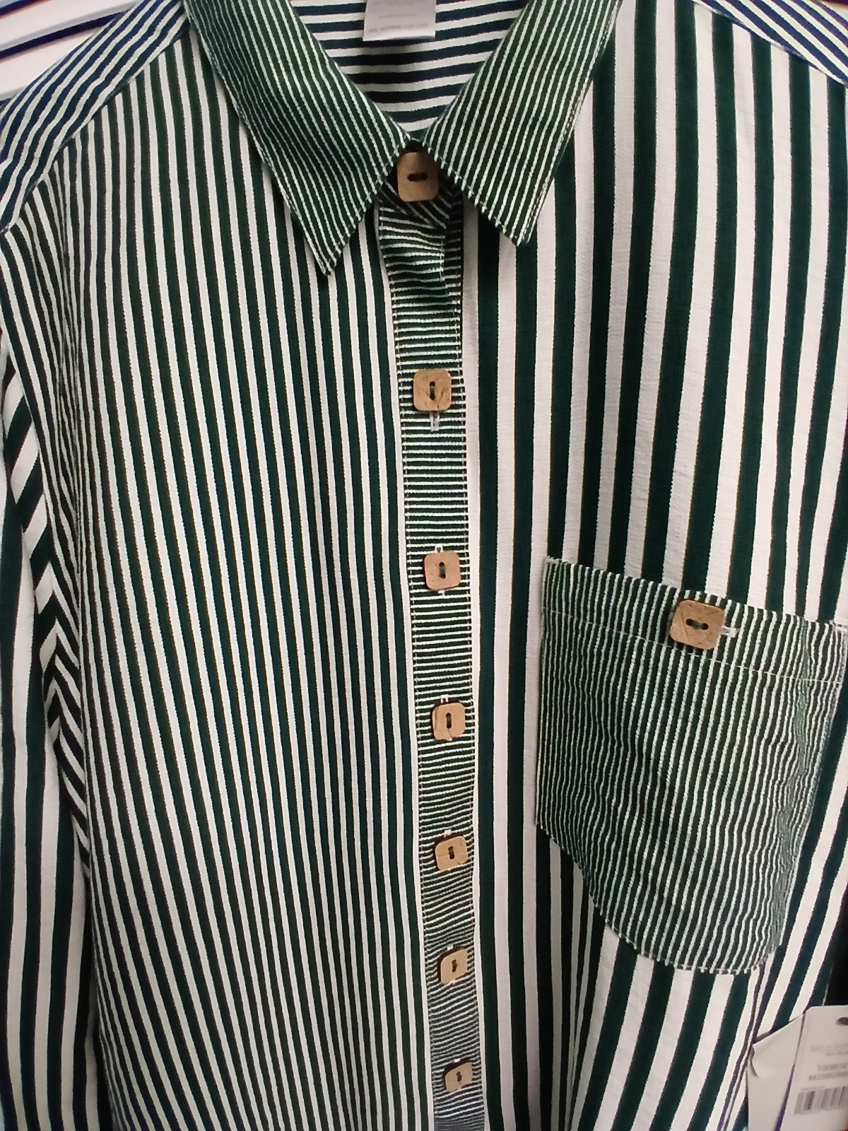 Multiples – Woven Multiple Stripe Print Point Collar, Long sleeve button front
