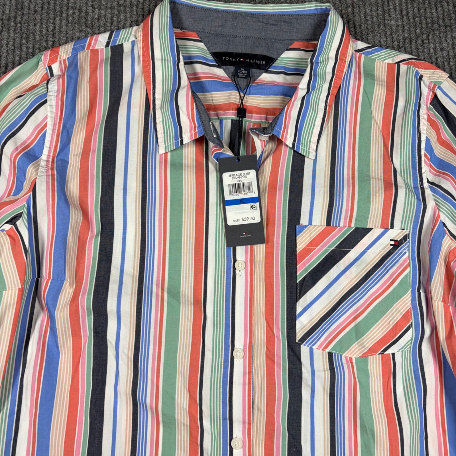 Tommy Hilfiger Shirt Womens XL Heritage Multi Color Striped Button Up 0BMN530
