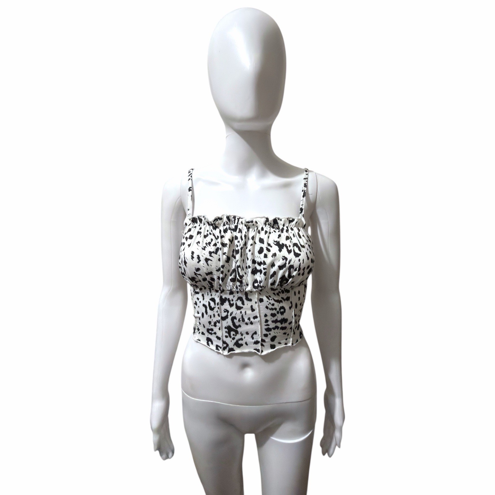 Shein White & Black Leopard Print Corset Crop Top – Size XS (US 2 / EU 34)
