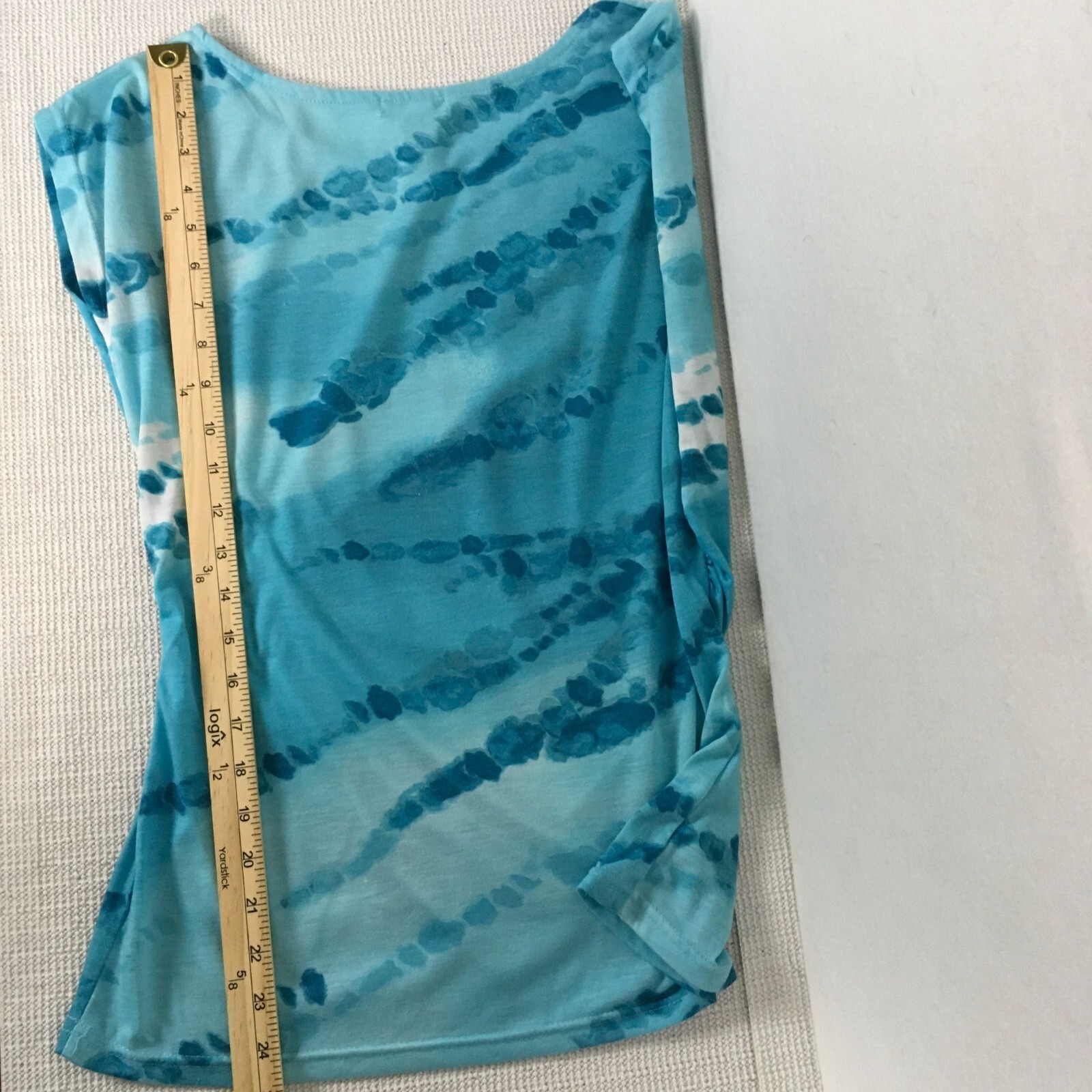 Isela Womens Top Size M Blue Tie Dye Top Smocked Side Short Sleeves Scoop Neck
