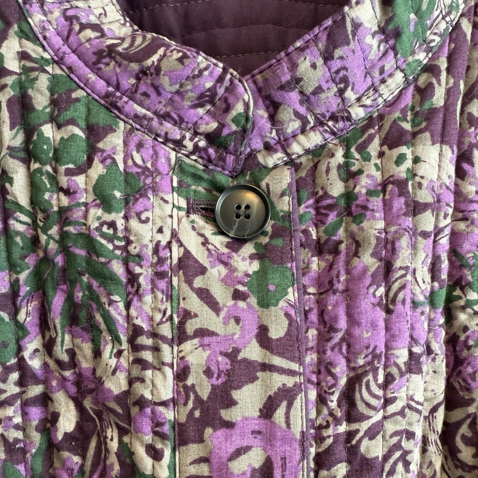 Quilted Jacket Reversable Purple Floral Oversized Folk Boho style Women’s XL
