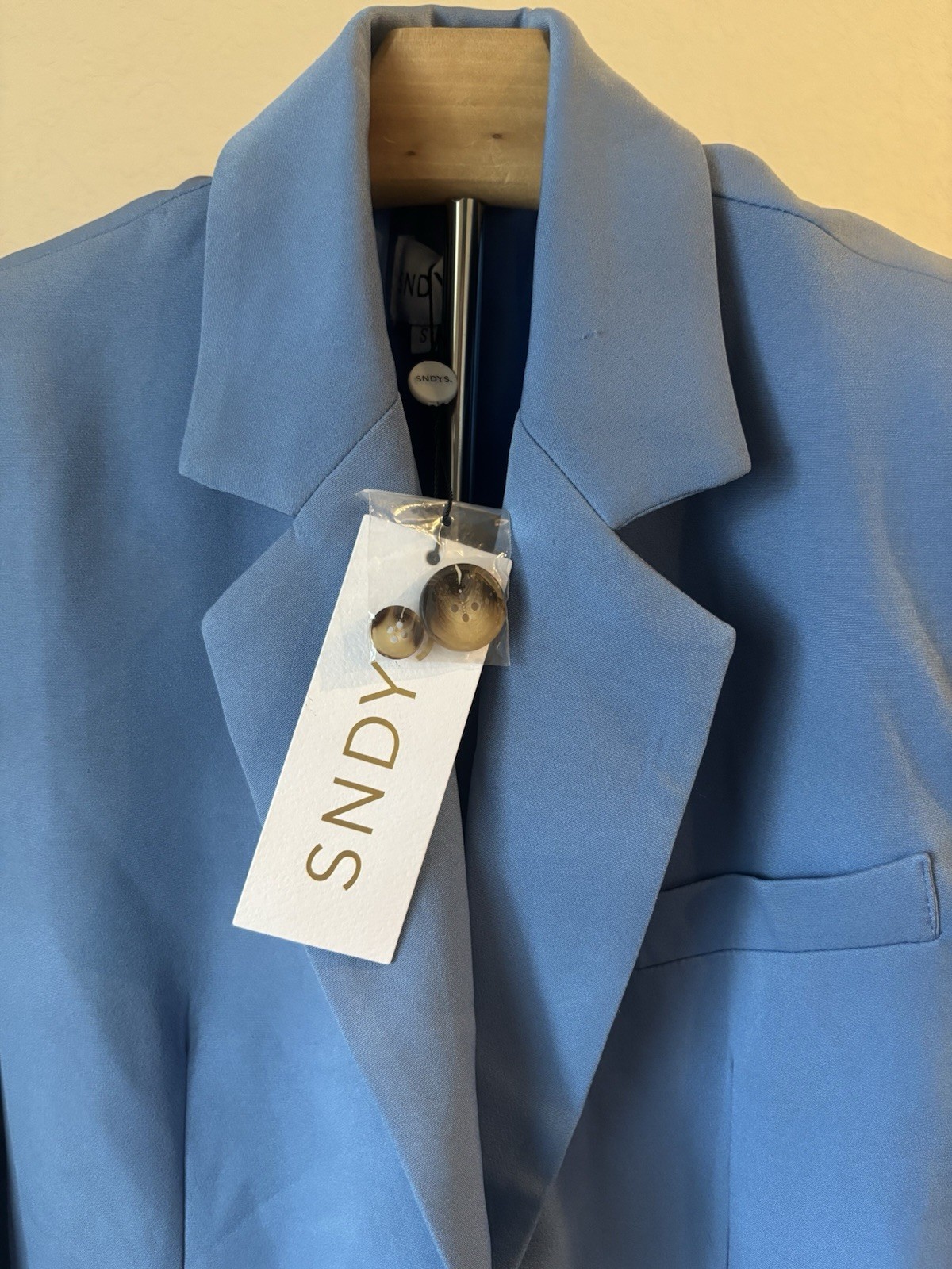 NWT SNDYS Axel Blazer Blue Tortoise Workwear Button Structured Jacket Small
