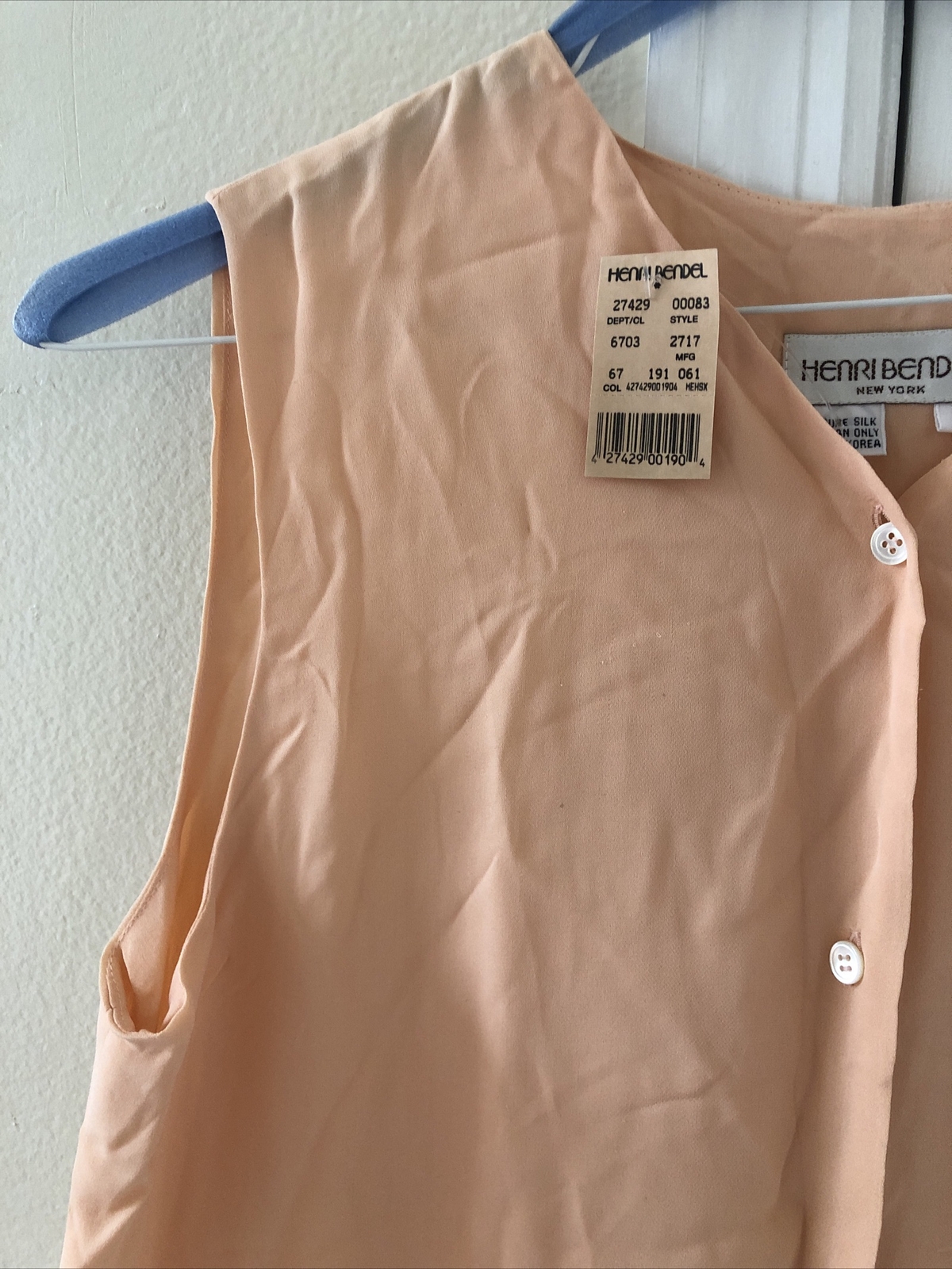 VTG Henry Bendel Silk Tunic Soft Peach Blouse Button Down Flowing Size 6 NWT