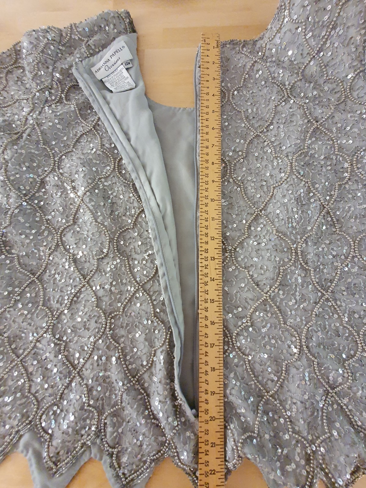 Adrianna Papell Occasions Silk Beaded Sequin Evening Top Silver Gray Size 22W